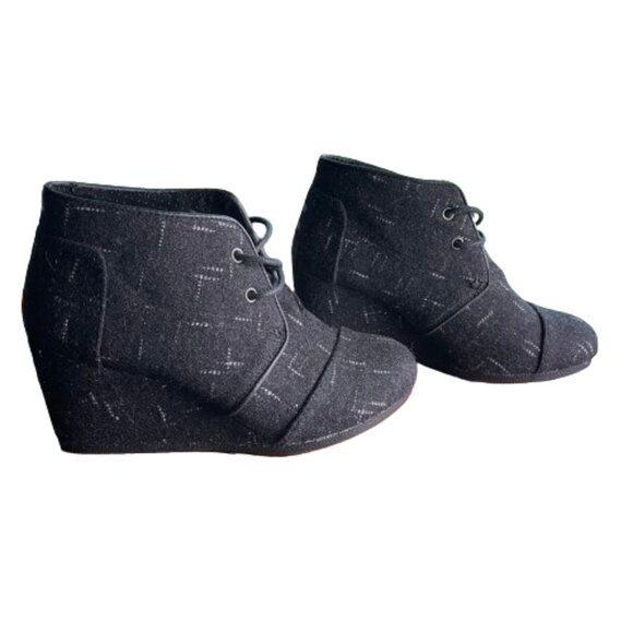 Booties - TOMS - Desert Wedge - Laced / Dotted Wool - Black - Women's - Size 6.5 - Picture 5 of 10